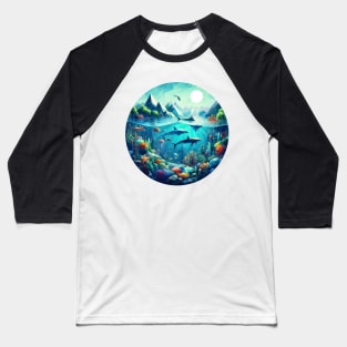 Low Poly Underwater Scene Full of Life Baseball T-Shirt